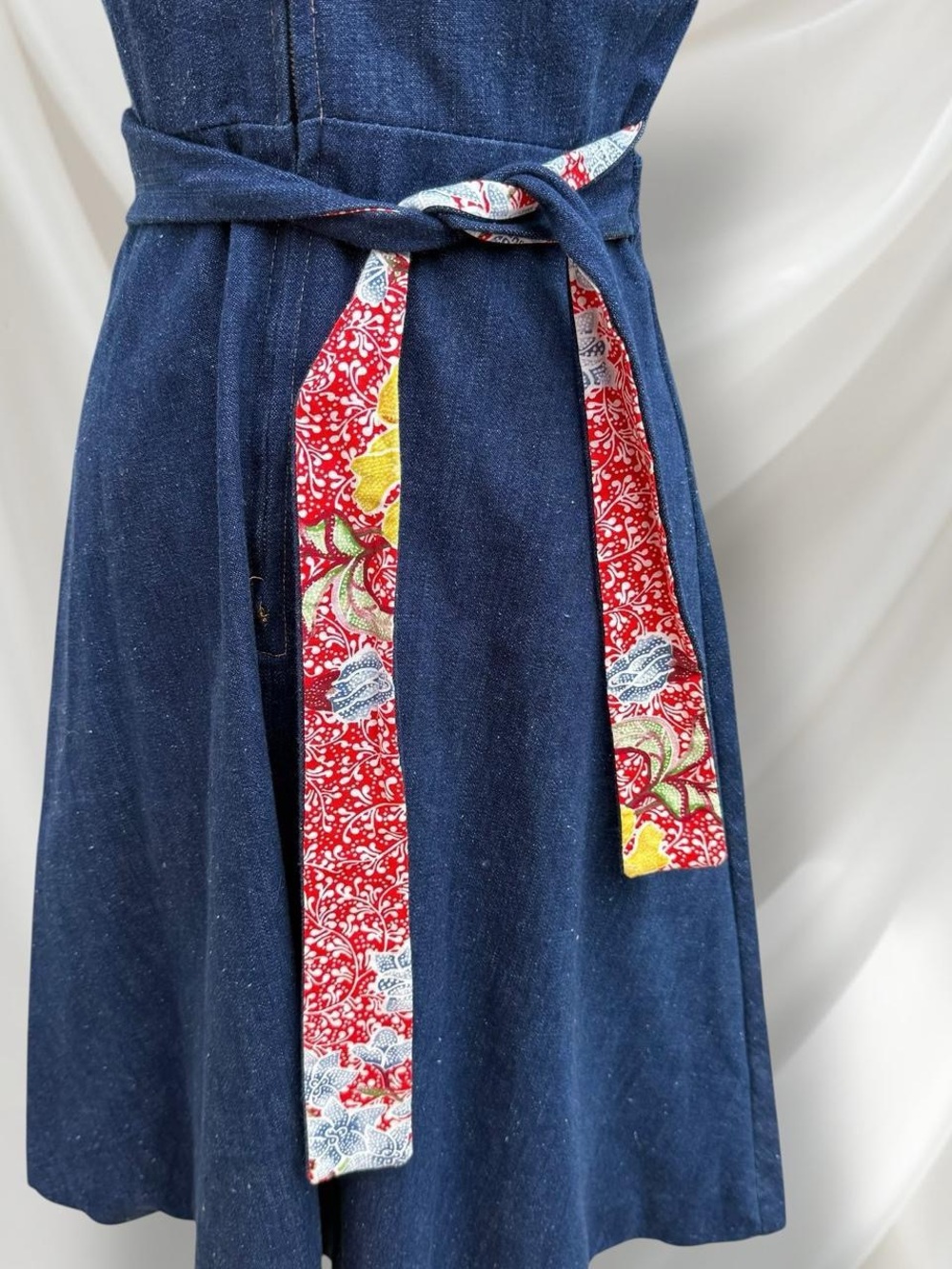 Navy Floral-Trim Fit & Flare Dress with Belt - Picture 6 of 8
